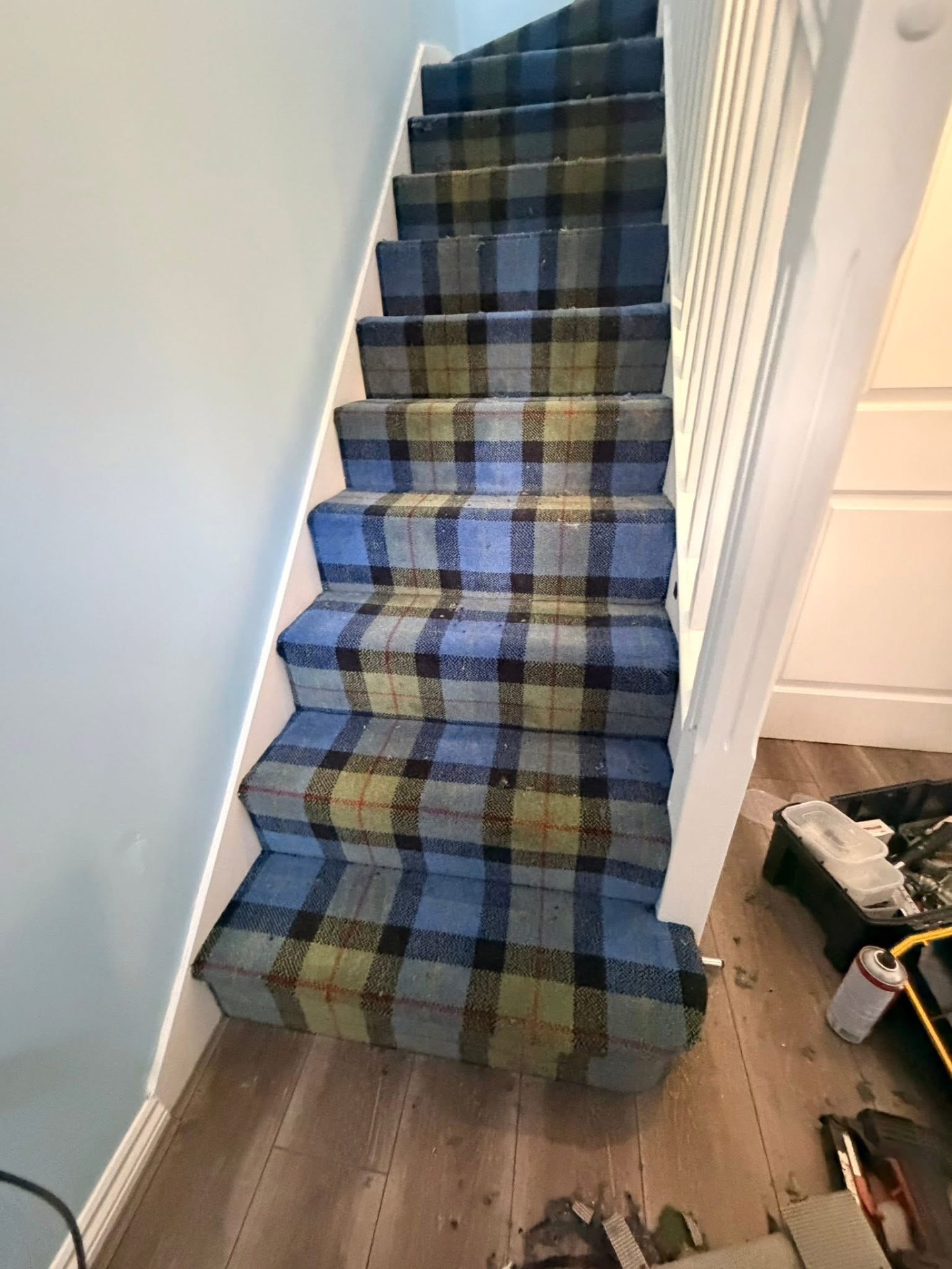 Blue tartan staircase