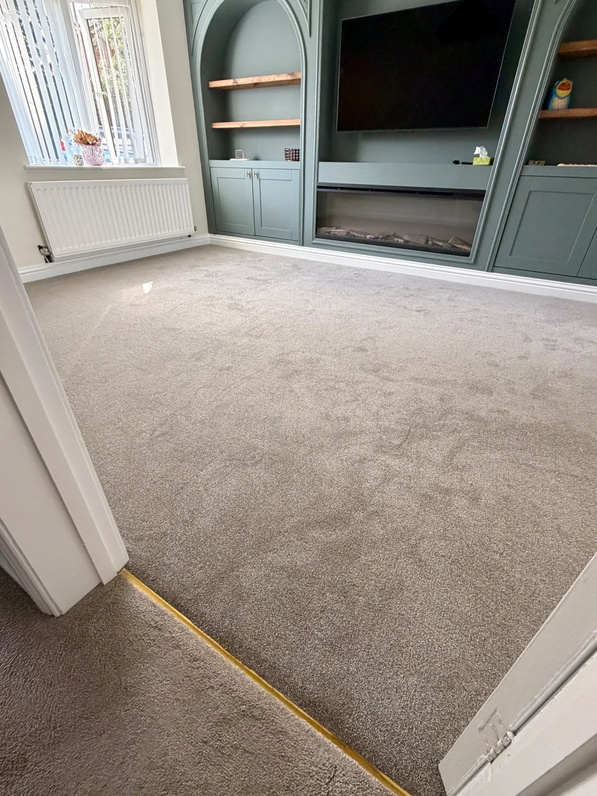 Close-up of lounge carpet fitting in Durham