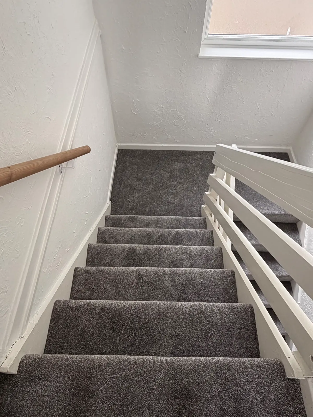 Grey stair carpet looking down the staircase in Newton Aycliffe