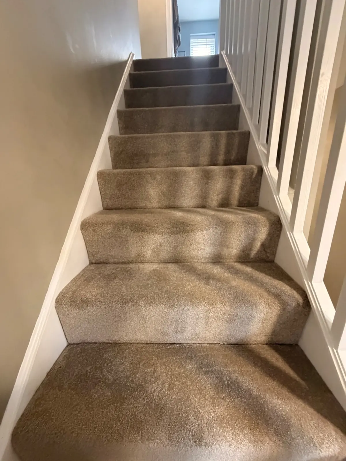 Beige stair carpet fitted in Chilton, County Durham