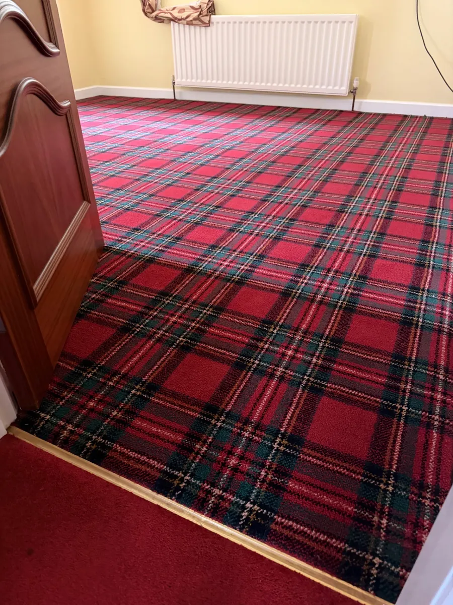 Tartan Wilton carpet finished at a bedroom doorway in Barnard Castle